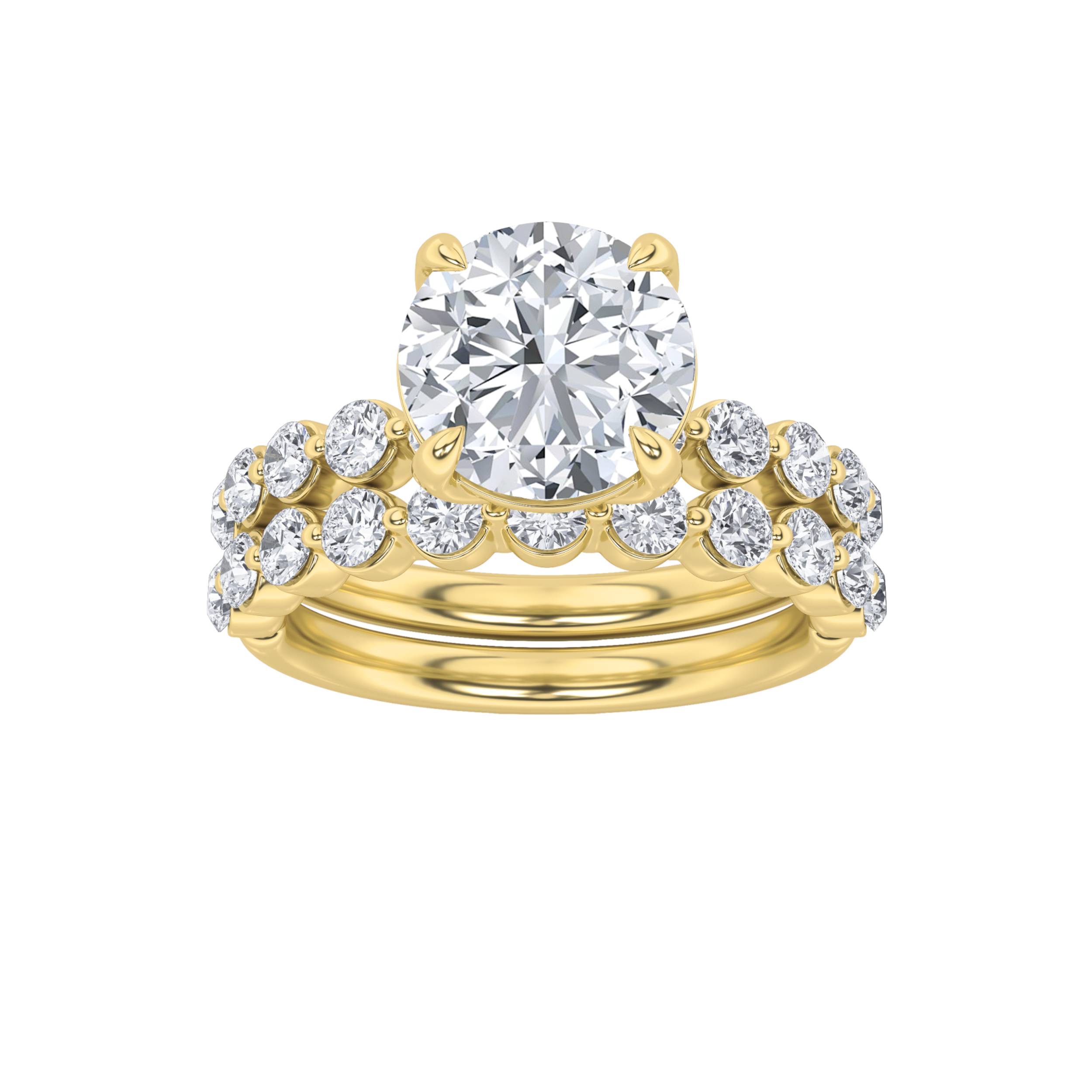 3.75Cttw Round Shaped Lab Grown Diamond (F/VS) Accented Double Halo Set of Band and  Ring in 14K Gold