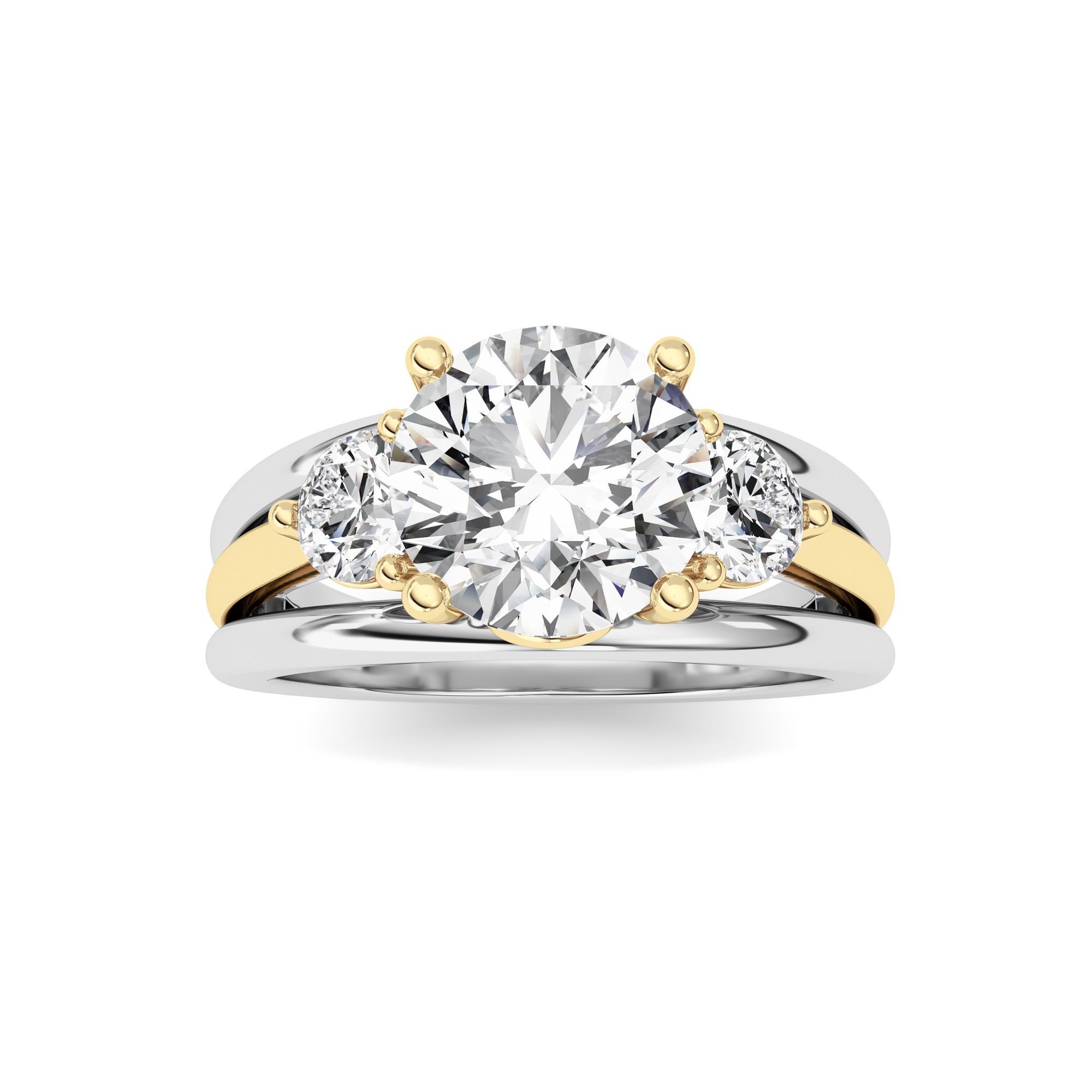 2.5Cttw Round Shaped Lab Grown Diamond (F/VS) Tri Color Solitaire Engagement Ring in 14K Gold
