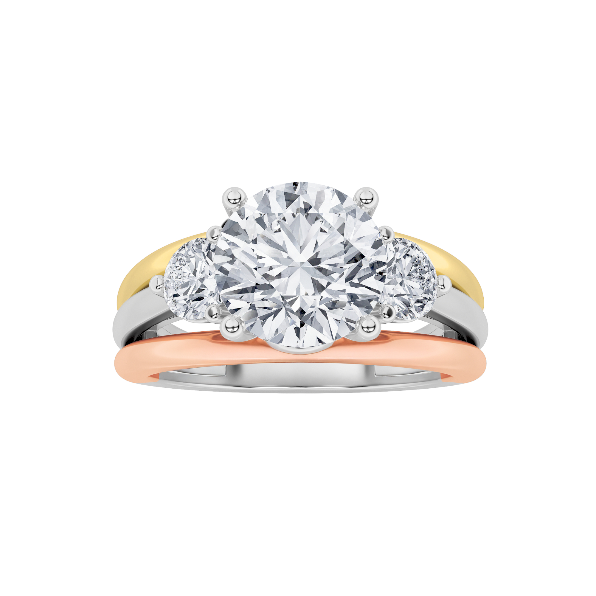 2.5Cttw Round Shaped Lab Grown Diamond (F/VS) Tri Color Solitaire Engagement Ring in 14K Gold