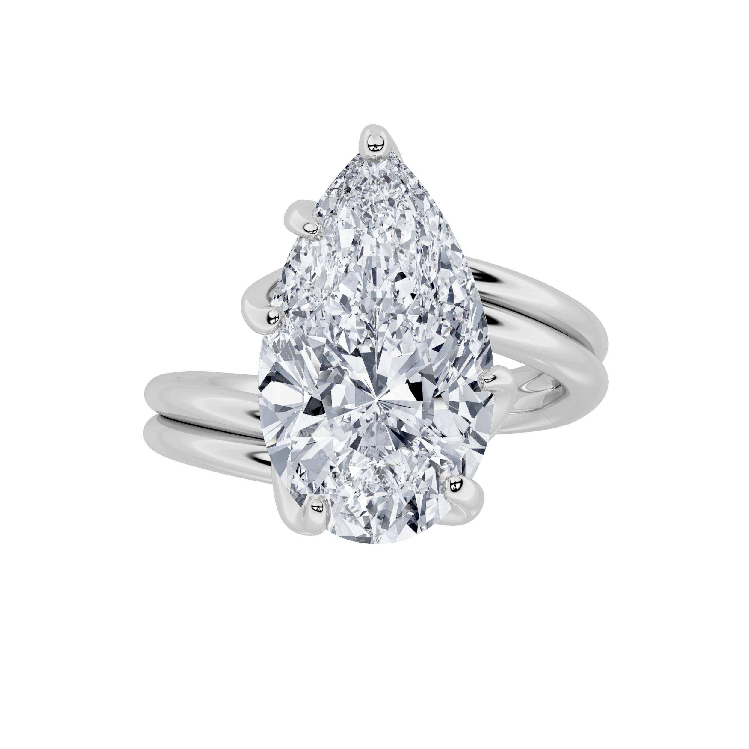 4Cttw Pear Shaped Lab Grown Diamond (F/VS) Solitaire Engagement Ring in 14K Gold