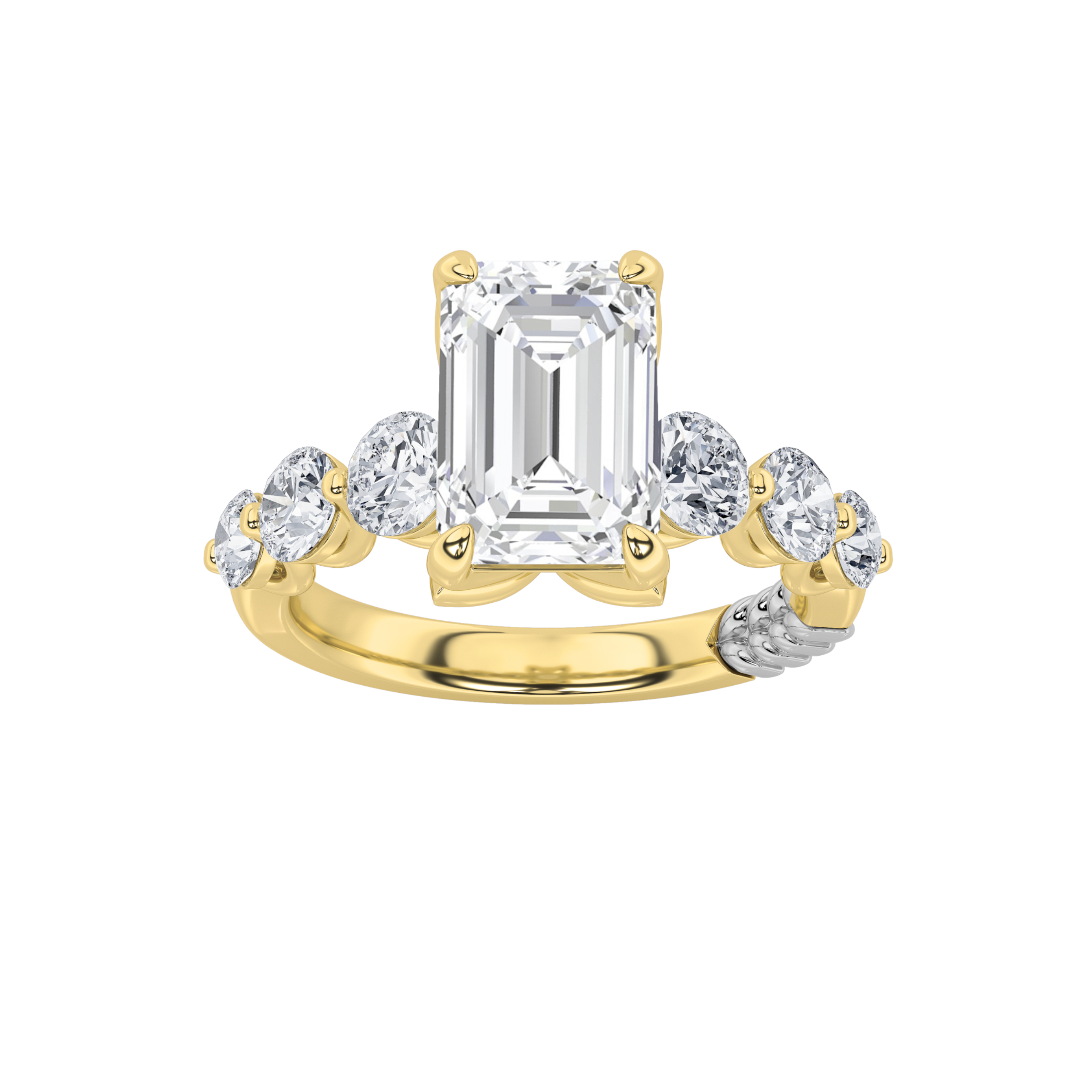 3Cttw Emerald Shaped Lab Grown Diamond (F/VS)  Ring in 14K Gold