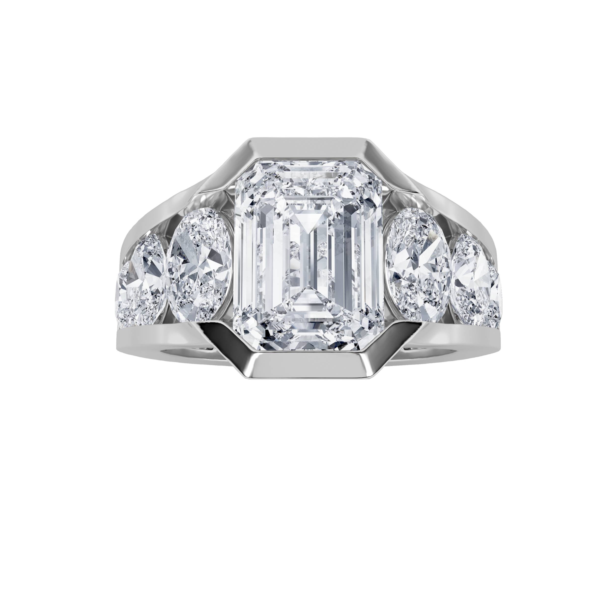 5Cttw Emerald Shaped Lab Grown Diamond (F/VS)  Ring in 14K Gold