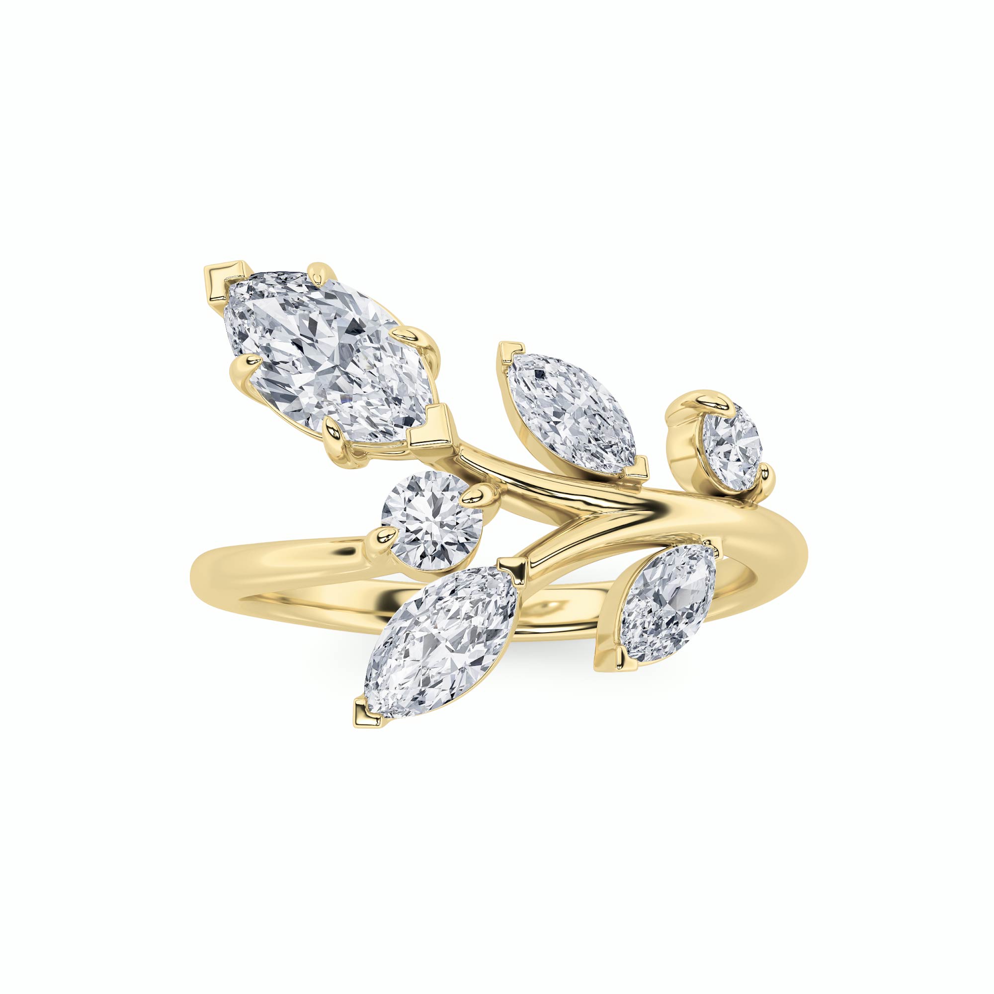 1.5Cttw Marquise Shaped Lab Grown Diamond (F/VS) Leaf Motif Fashion Ring in 14K Gold