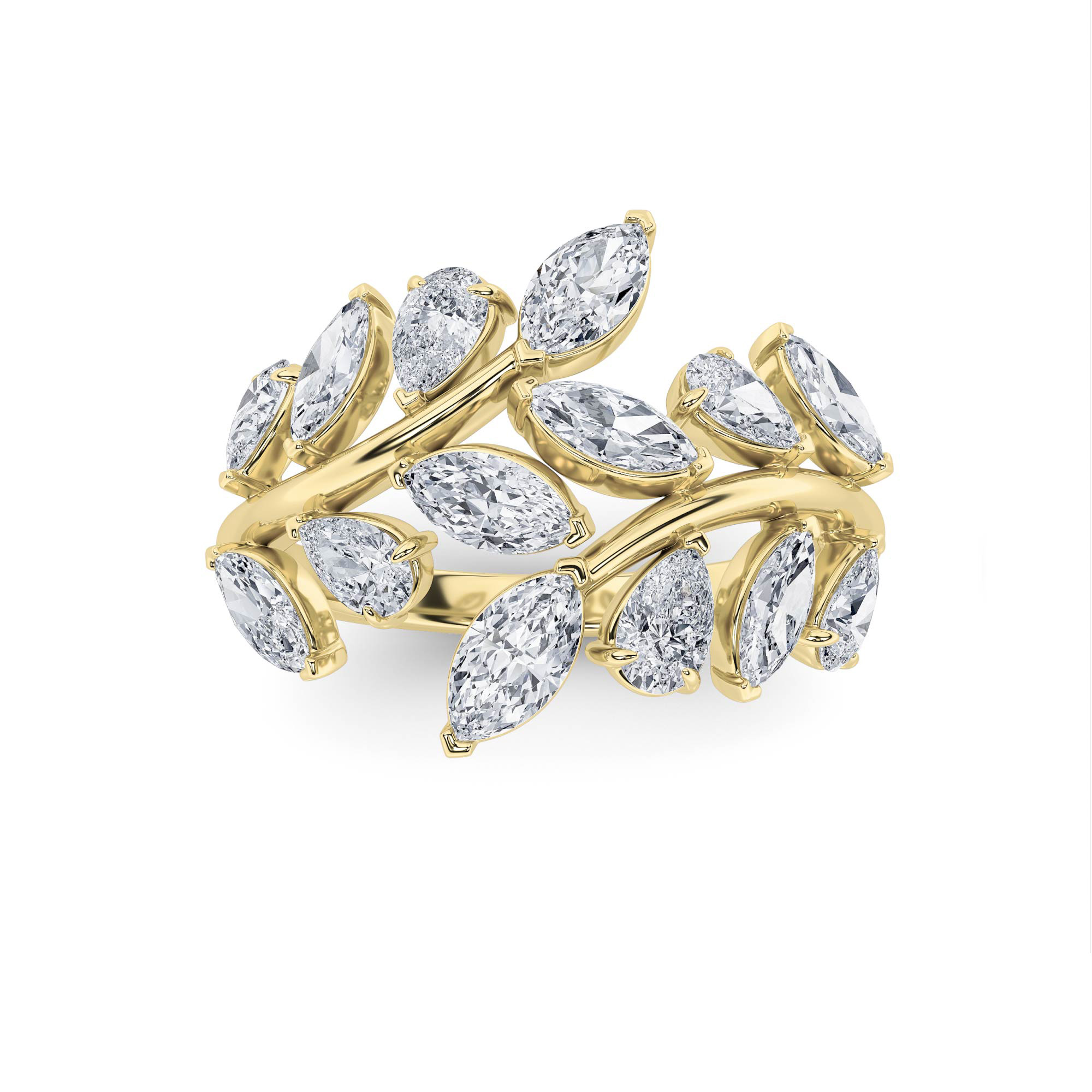 2Cttw Marquise Shaped Lab Grown Diamond (F/VS) Leaf Motif Fashion Ring in 14K Gold