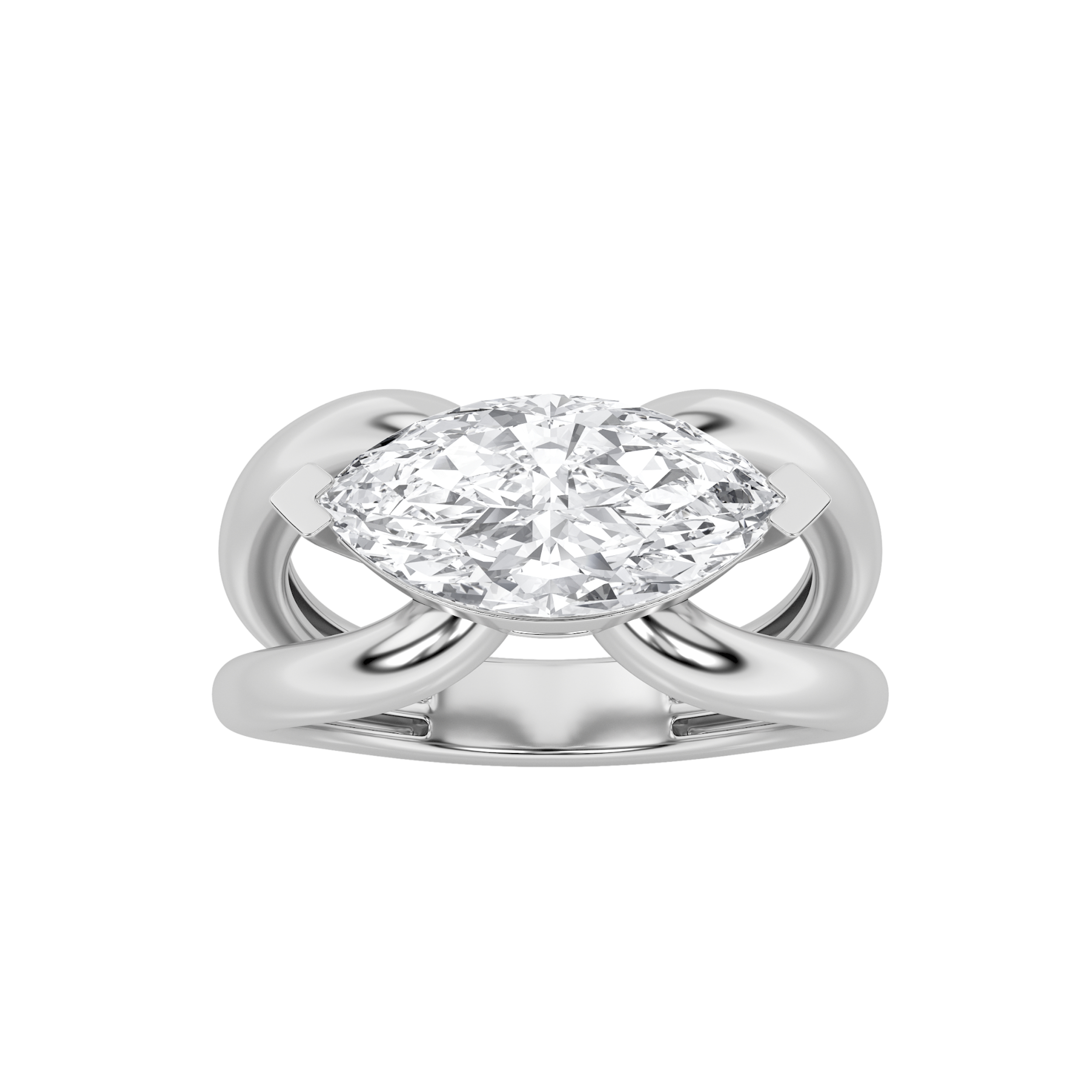 2Cttw Marquise Shaped Lab Grown Diamond (F/VS) East West Solitaire Fancy Ring in 14K Gold