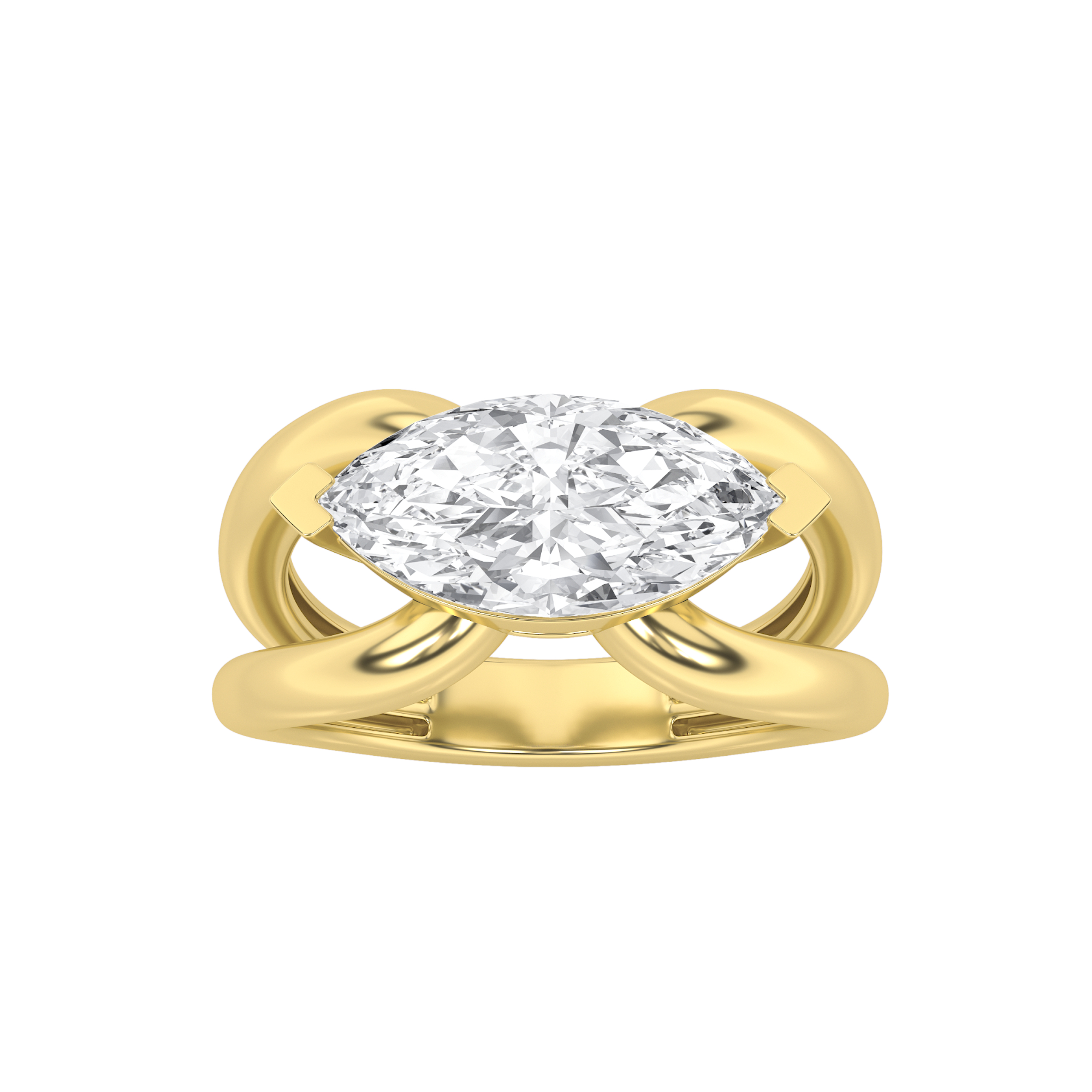 2Cttw Marquise Shaped Lab Grown Diamond (F/VS) East West Solitaire Fancy Ring in 14K Gold
