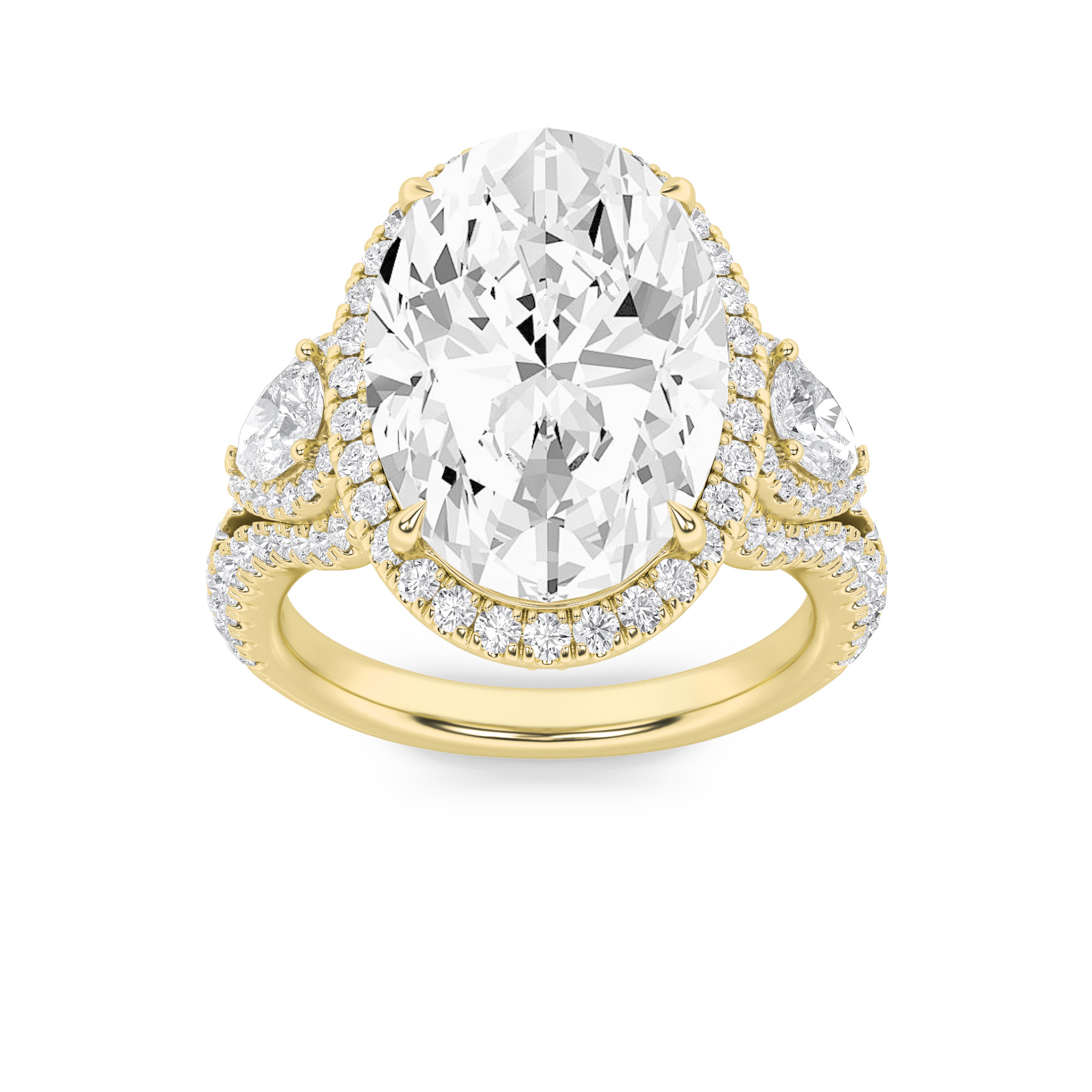6.25Cttw Oval Shaped Lab Grown Diamond (F/VS) Bold Accented Statement Engagement Ring in 14K Gold