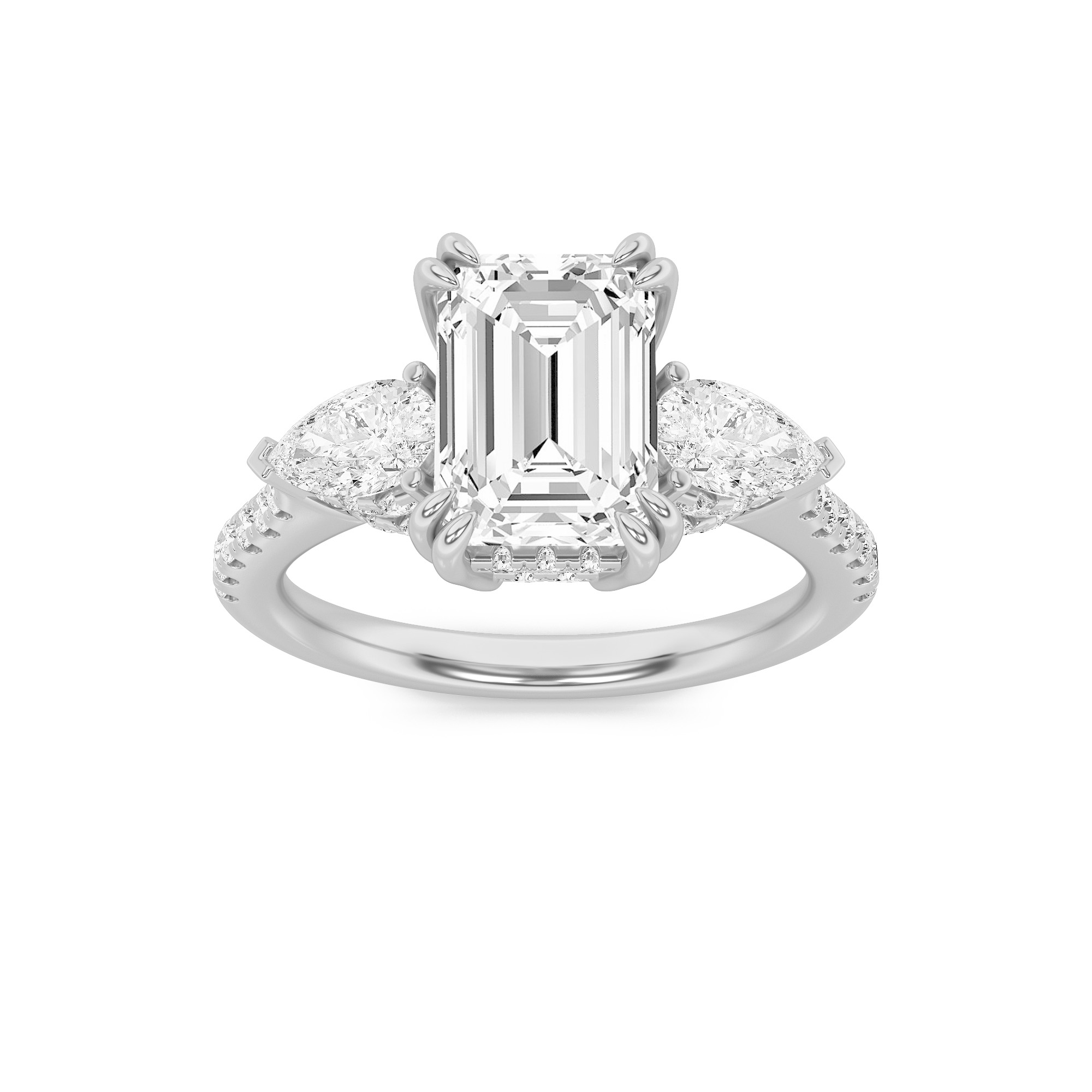 3Cttw Marquise Shaped Lab Grown Diamond (F/VS) Three Stone Accented Engagement Ring in 14K Gold