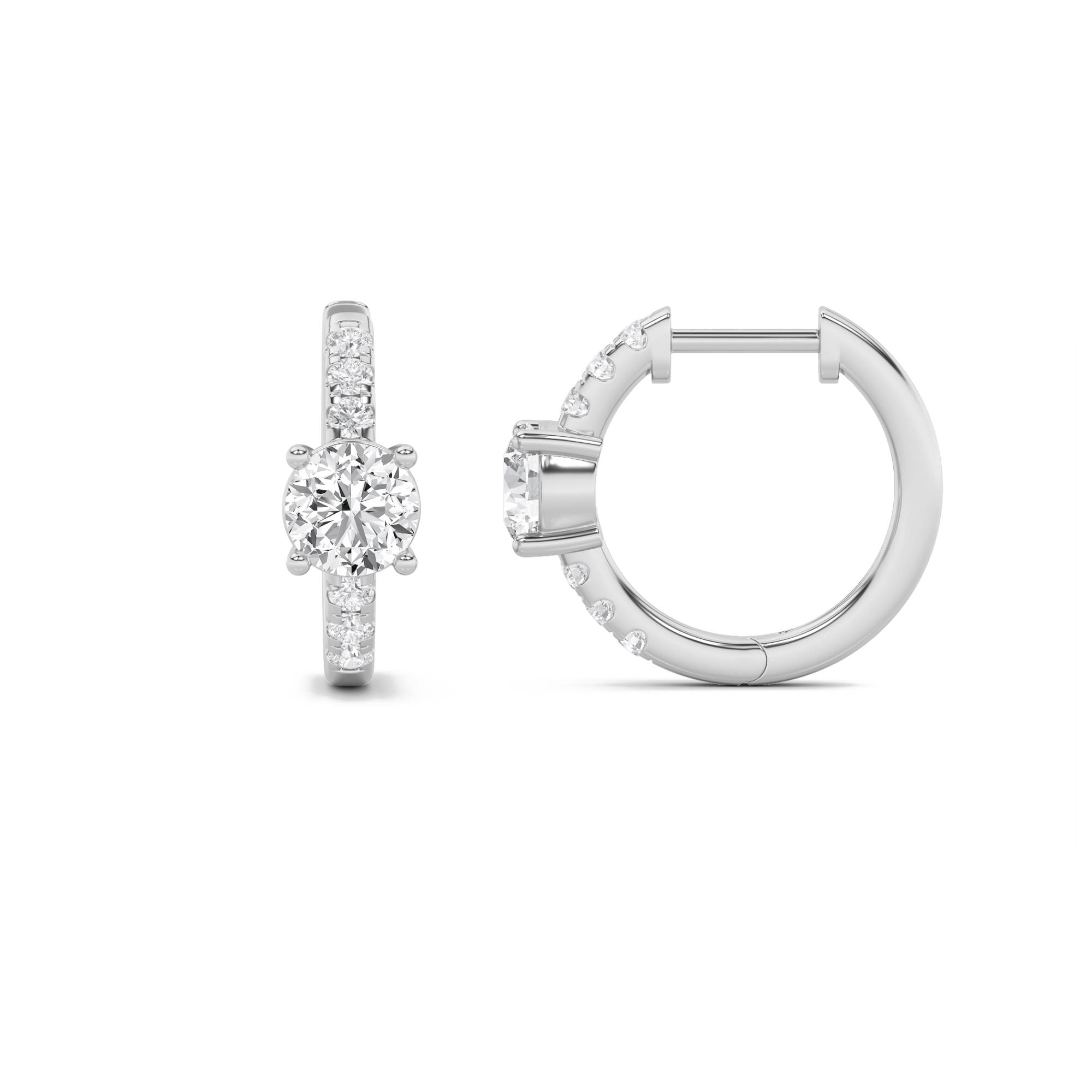 1.5Cttw Round Shaped Lab Grown Diamond (F/VS) Solitare Accent Huggie Earrings in 14K Gold