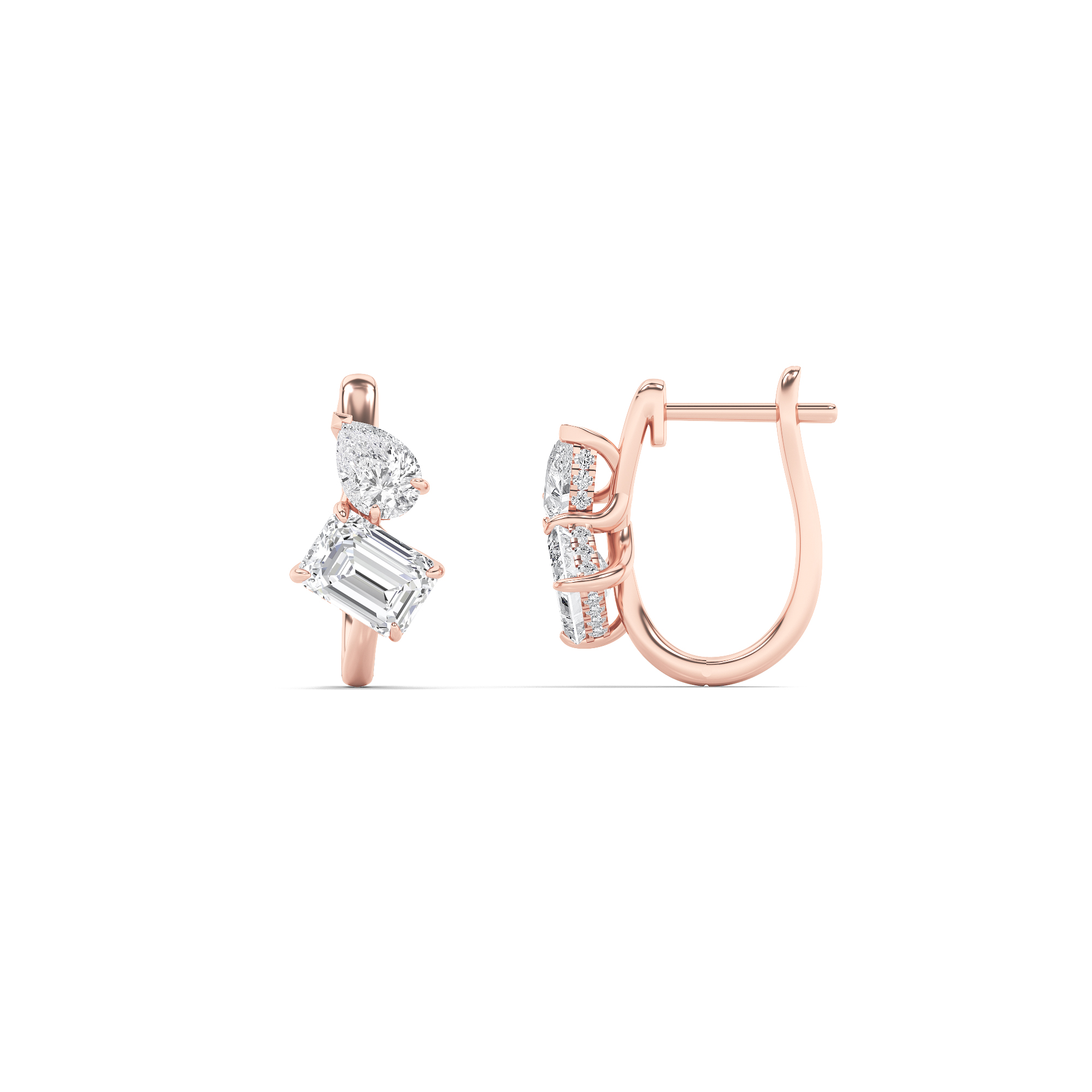 3Cttw Emerald Shaped Lab Grown Diamond (F/VS) Toi et Moi Fashion Earrings in 14K Gold