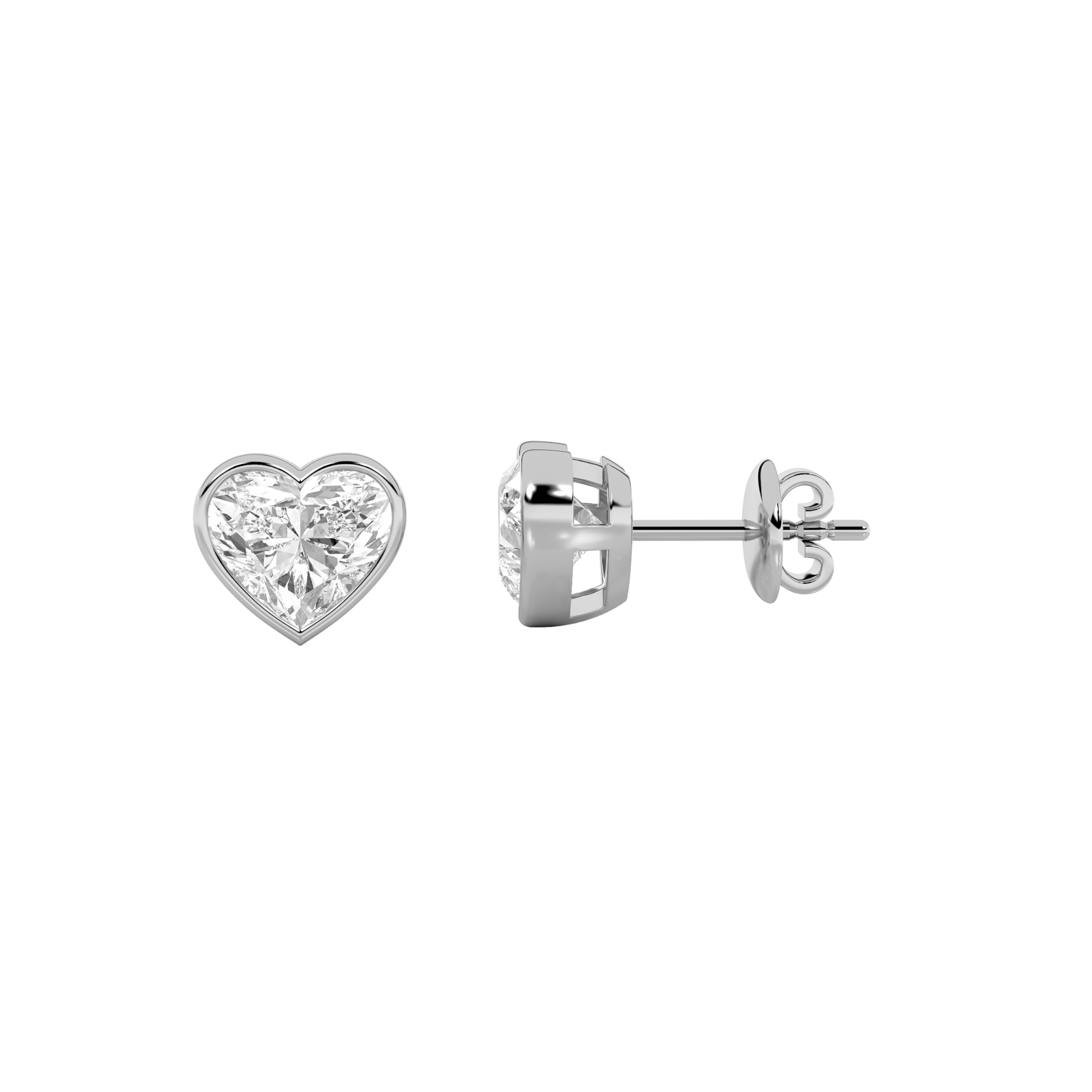 2Cttw Heart Shaped Lab Grown Diamond (F/VS) Bezel Set Stud Earrings in 14K Gold