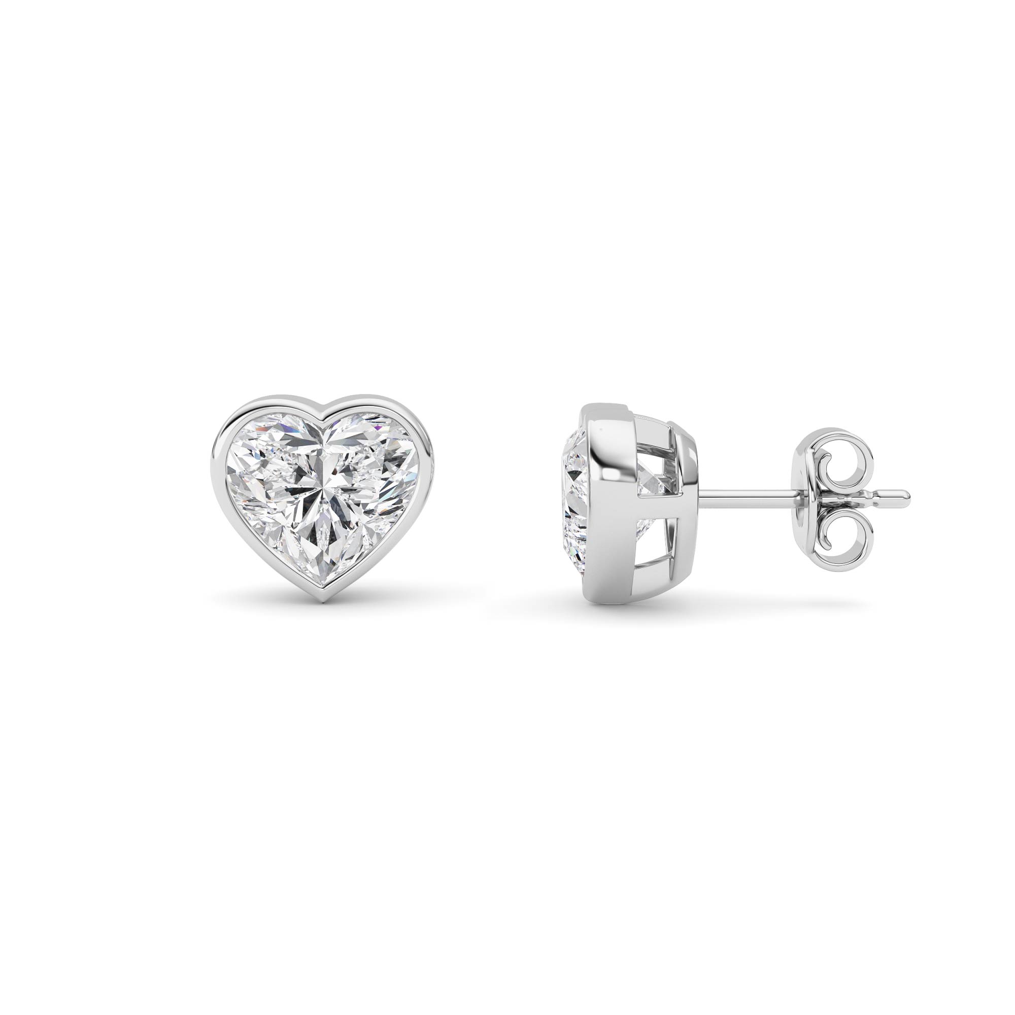 1Cttw Heart Shaped Lab Grown Diamond (F/VS) Bezel Set Stud Earrings in 14K Gold