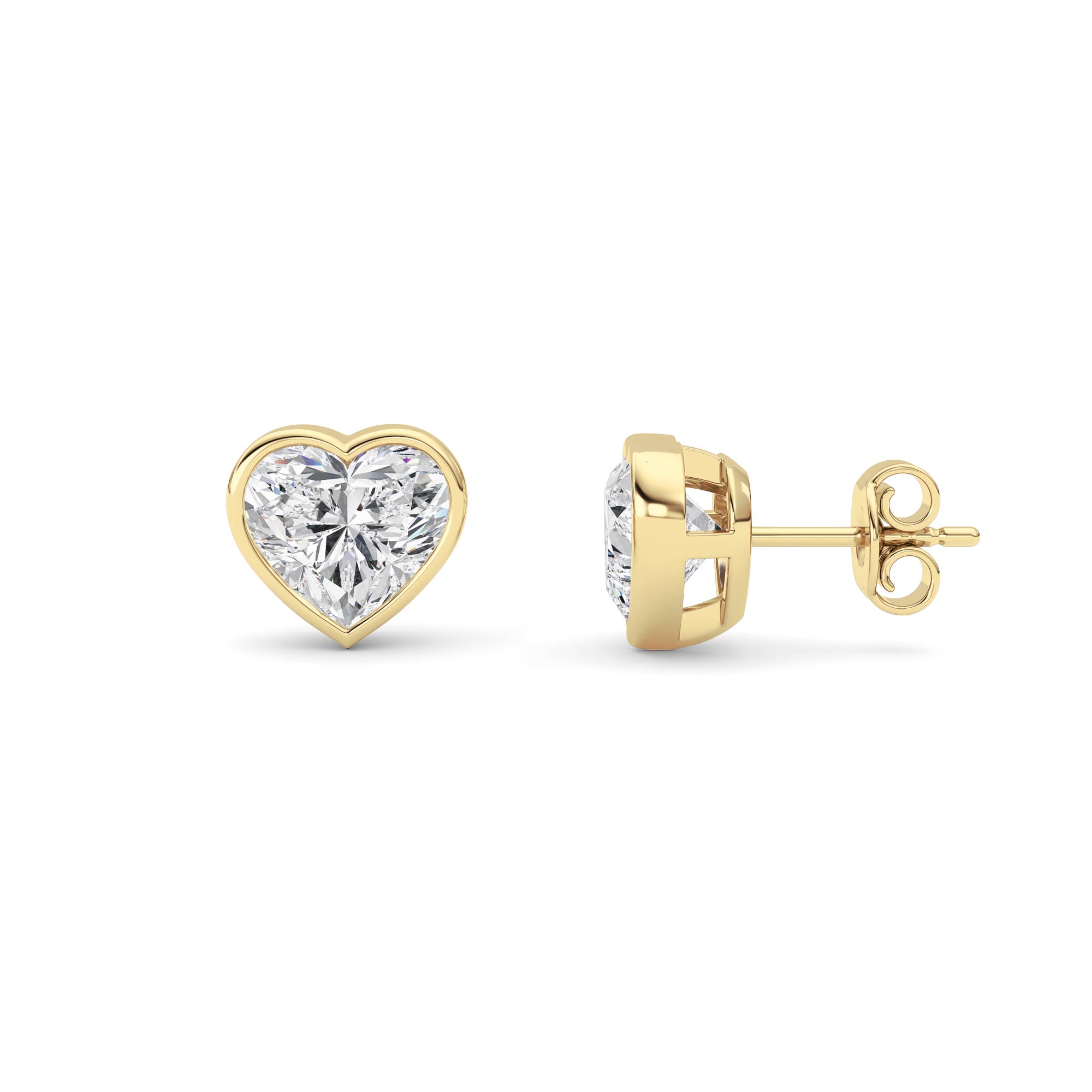 1Cttw Heart Shaped Lab Grown Diamond (F/VS) Bezel Set Stud Earrings in 14K Gold
