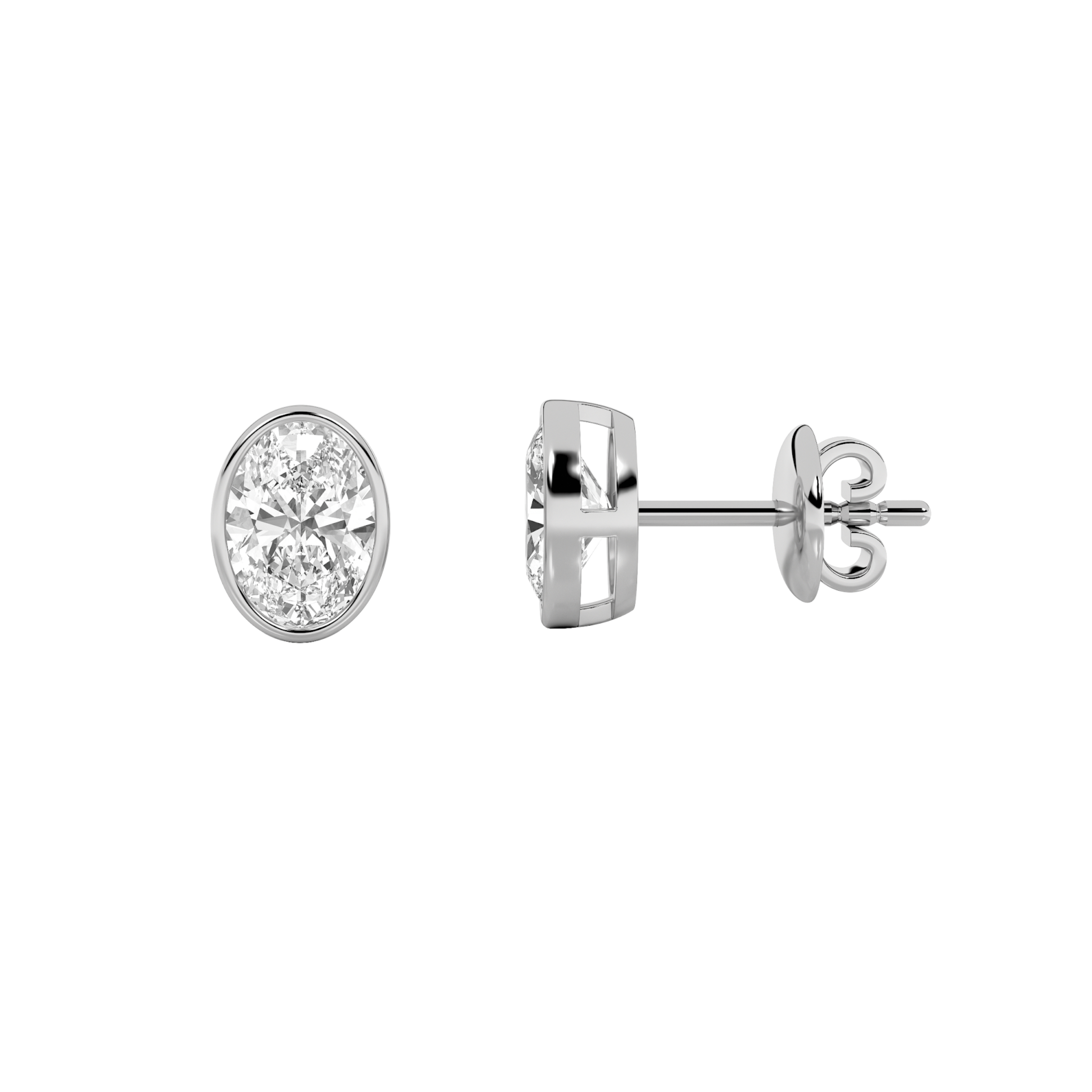 2Cttw Oval Shaped Lab Grown Diamond (F/VS) Bezel Set Stud Earrings in 14K Gold