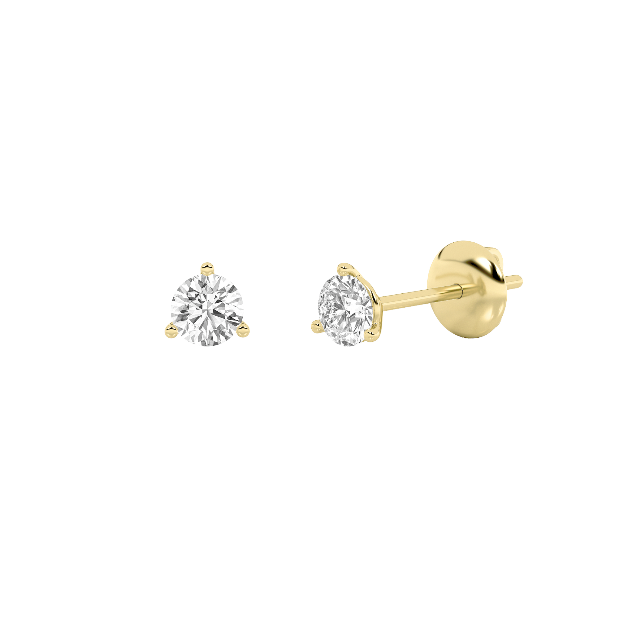 0.5Cttw Round Shaped Lab Grown Diamond (F/VS) Three Prong Martini Stud Earrings in 14K Gold