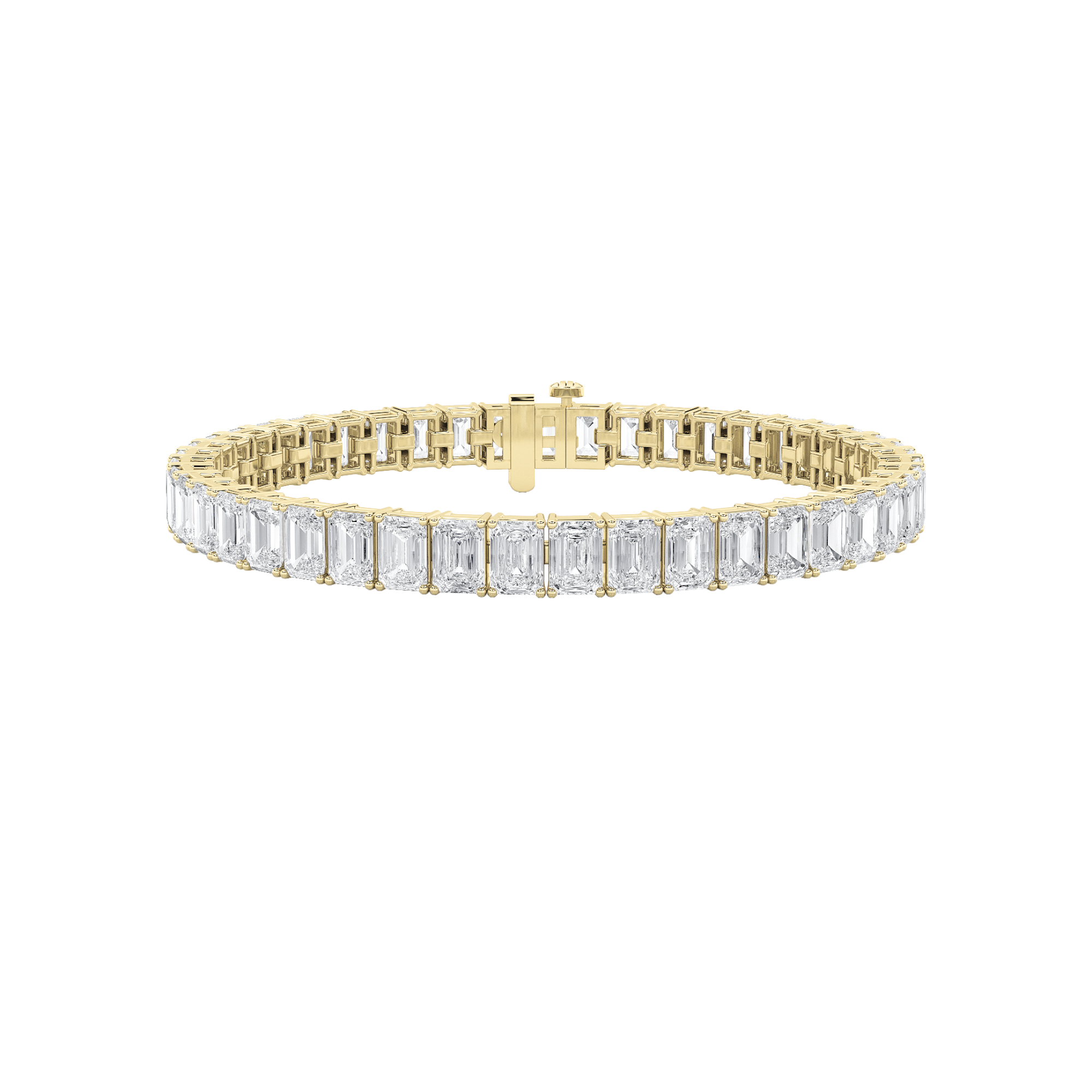 18.5Cttw Emerald Shaped Lab Grown Diamond (F/VS) East West Line Bracelet in 14K Gold