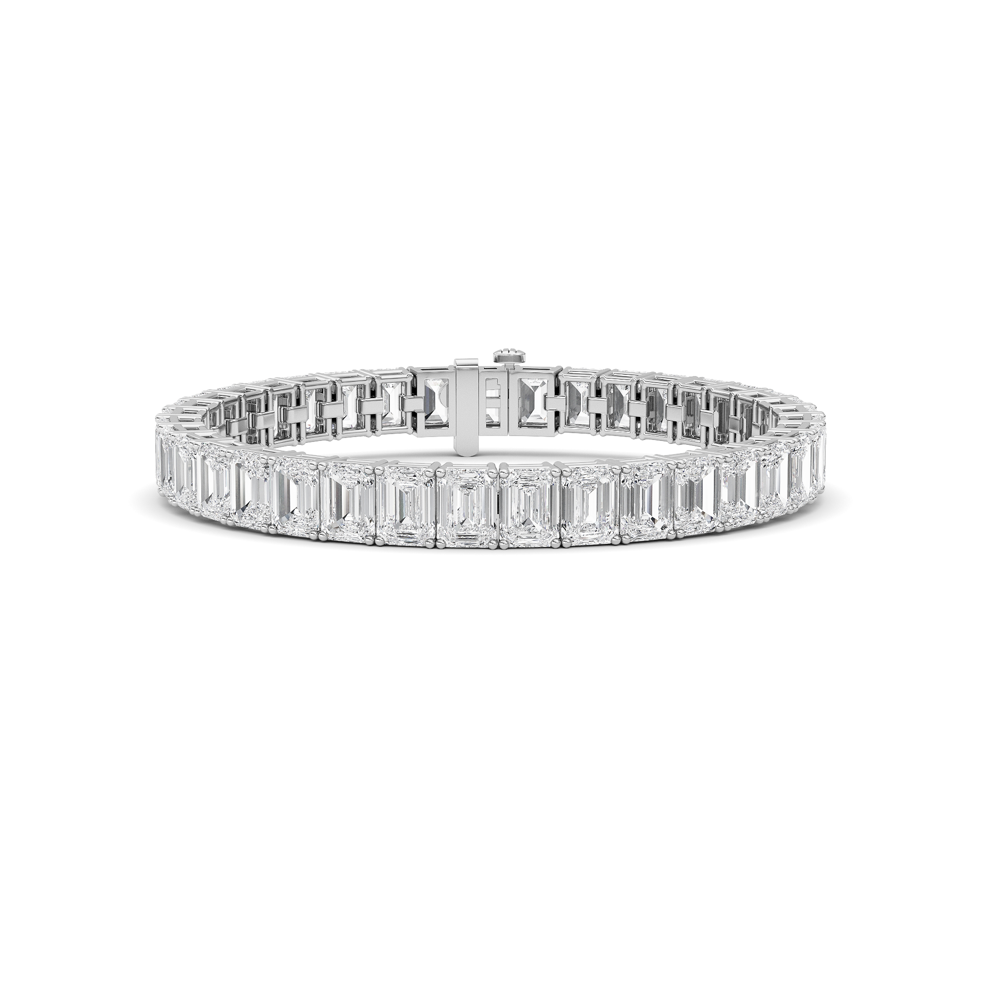 27Cttw Emerald Shaped Lab Grown Diamond (F/VS) East West Line Bracelet in 14K Gold