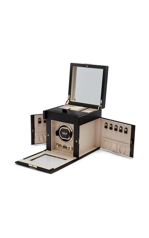 WOLF - Black Palermo Single Watch Winder w/ Jewelry Storage