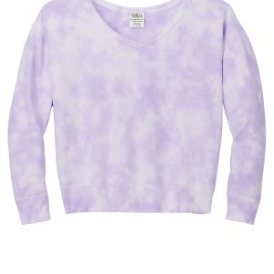 Port & Co Women's Beach Wash Cloud Tie-Dye V-Neck Sweatshirt LPC140V