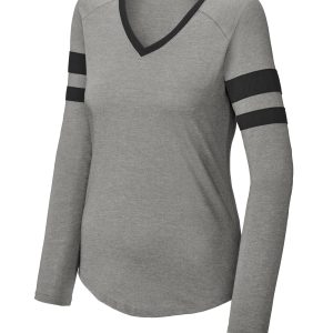 Sport-Tek Women's Halftime Stripe Long Sleeve V-Neck Tee LST6043