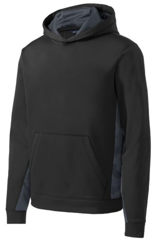 Sport-Tek Youth Sport-Wick CamoHex Fleece Colorblock Hooded Pullover. YST239