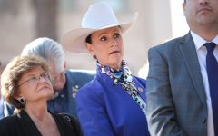 State Senator Janae Shamp and State Representative Gail Griffin at a press conference hosted by Border 911 at the Arizona State Capitol building in Phoenix, Arizona.