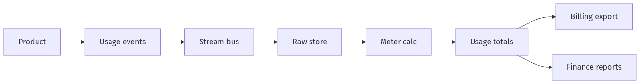 Usage dataflow into billing and finance outputs