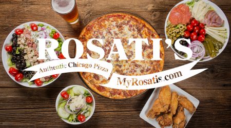 Rosati's Pizza and food with layover logo