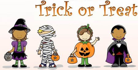 Trick or Treat kids in costume cartoons Mesa Market Swap Meet Halloween Promotion