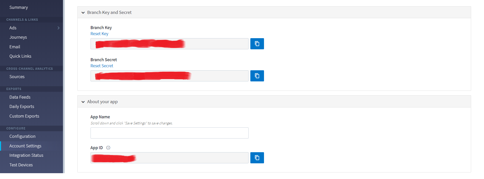 Branch.io dashboard 