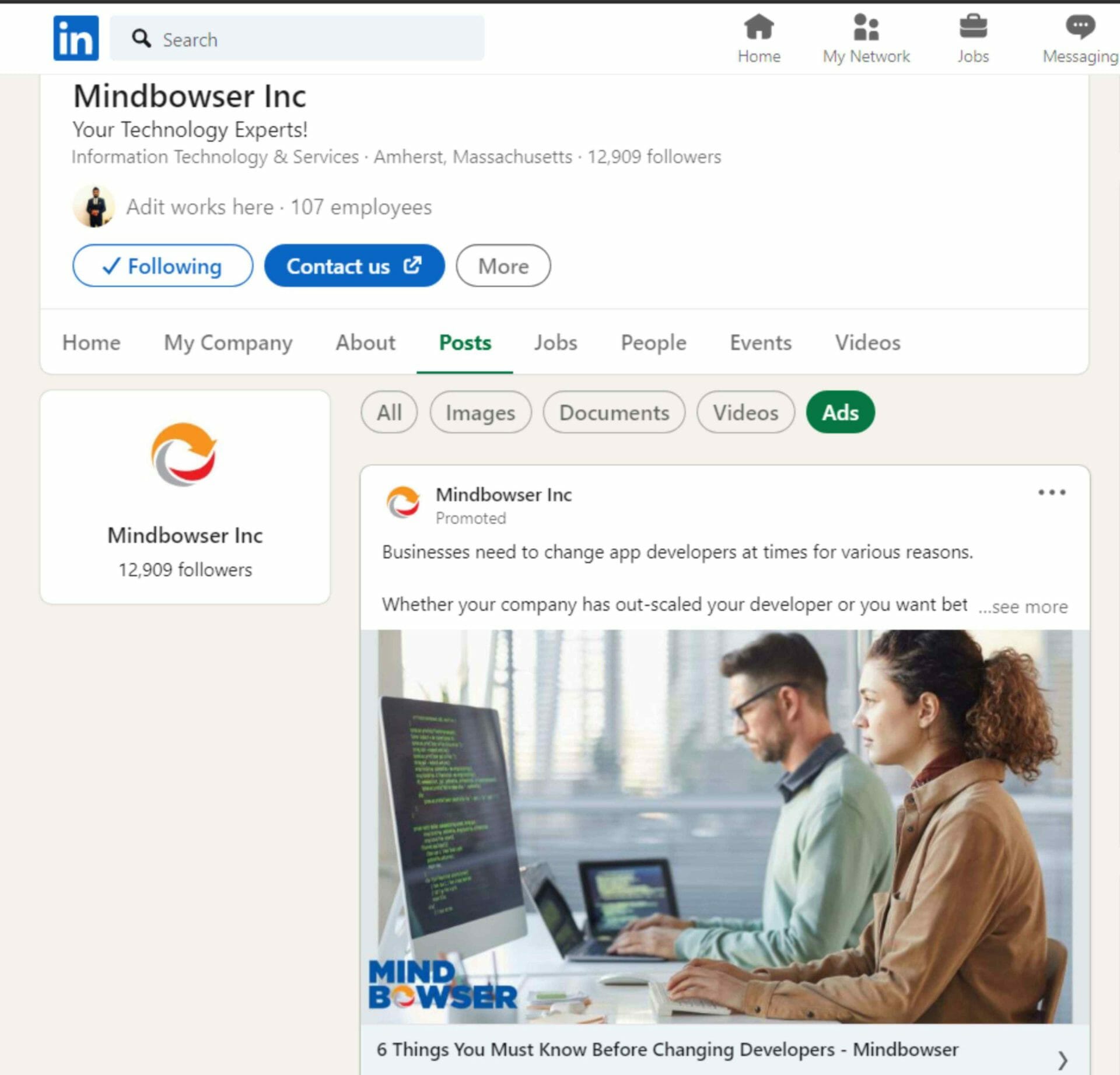 Mindbowser ads on LinkedIn