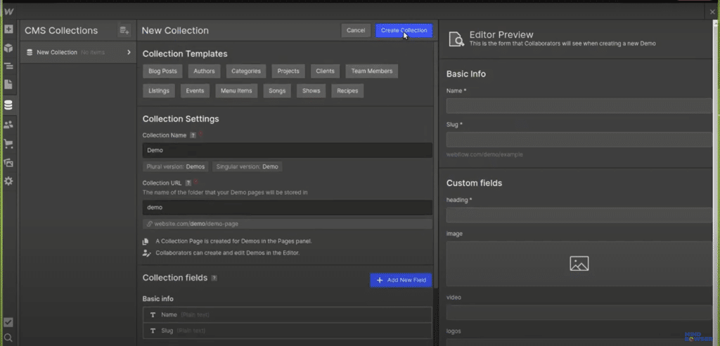 webflow dashboard