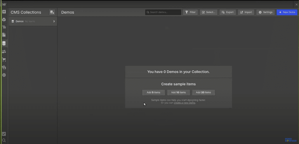 webflow dashboard