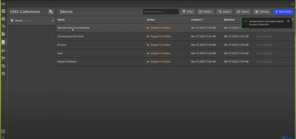 webflow dashboard