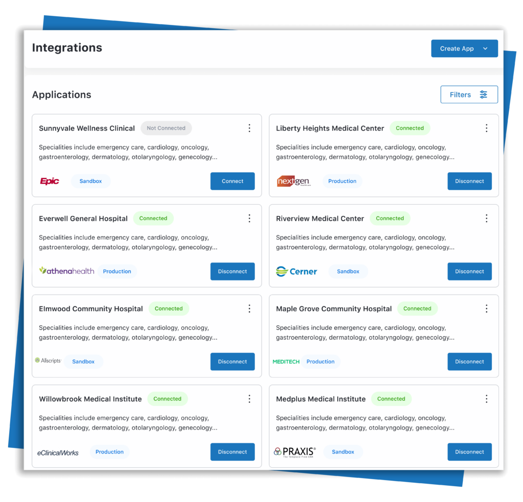 Anonymized image for HealthConnect Solution Integration options