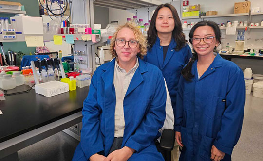 From left: Assistant Professor Benjamin Morehouse, undergraduate Anny Wang, graduate student Eirene Marie Ednacot.
