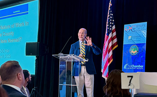 Dean Jon Gould, director of the UCI-OC Poll, explains the results at Orange County's State of the County Luncheon 