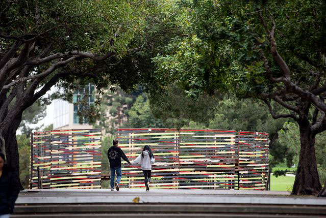 SThe New Swan Theater in Gateway Plaza serves as a colorful addition to the welcoming view into Aldrich Park. pc: Steve Zylius/UCI