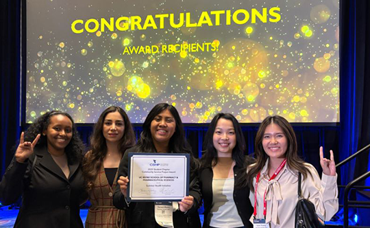 The Student Society of Health-System Pharmacists (SSHP) at UC Irvine was granted a Student Chapter Community Service Project Award by the California Society of Health-System Pharmacists (CSHP).