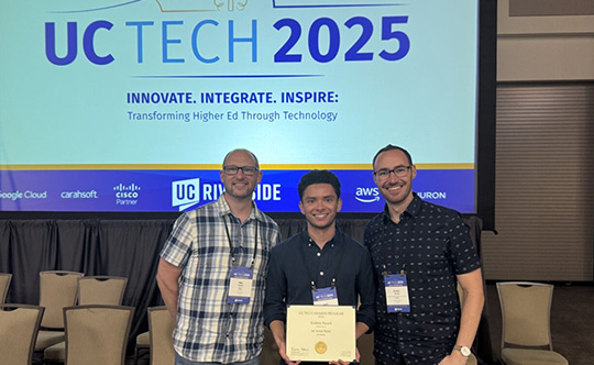 Mike Walton, Justin Camacho & Jeremy Thacker accepting the Golden Award at the 2025 UC Tech Awards