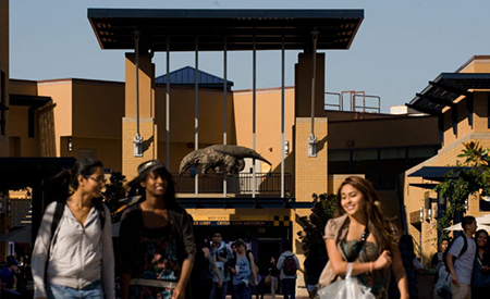 Students in the Student Center plaza