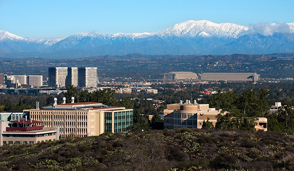 View of the snow-capped mountains from UCI