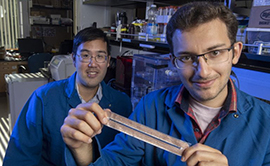 Assistant Professor Electrical Engineering and Computer Science Peter Tseng and Amir Hossein Haji Aghajani Memar Doctoral Student photo: Steve Zylius/UCI         