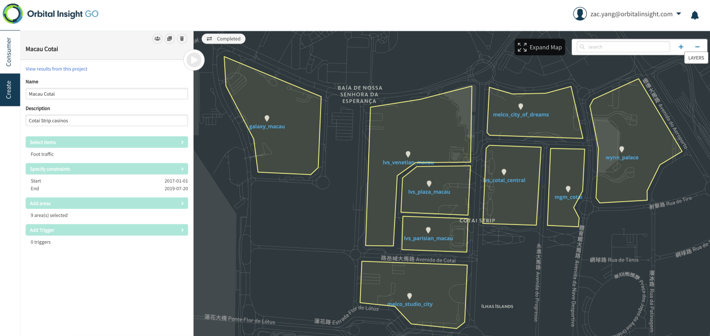 Orbital Insight GO geospatial analytics platform casino map