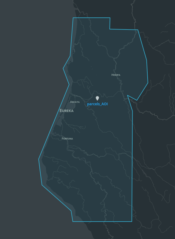 Land use boundaries for Northern California, outlined in GO Create where users can geofence their own areas for processing and analysis.