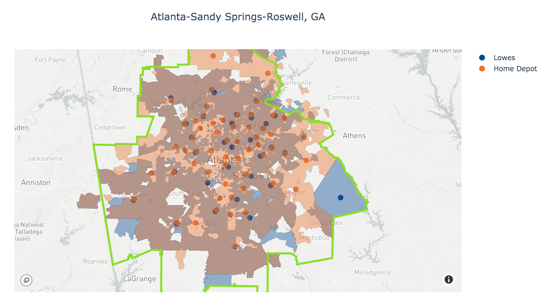 Home Depot and Lowes Trade Areas in Atlanta