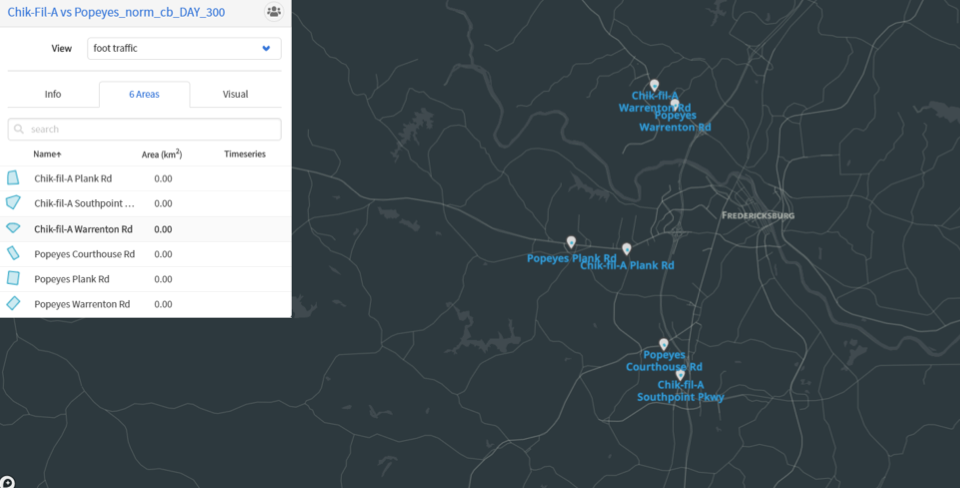 Above: Orbital Insight GO monitors Chick-fil-A and Popeyes areas of interest.