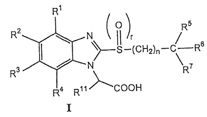 Imagen de la patente DERIVADOS DE ACIDO 2-SULFANIL-BENZOIMIDAZOL-1-IL-ACETICO COMO ANTAGONISTAS DE CRTH 2.