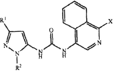 Imagen de la patente DERIVADOS DE PIRAZOL-ISOQUINOLINA UREA COMO INHIBIDORES DE CINASA P38.