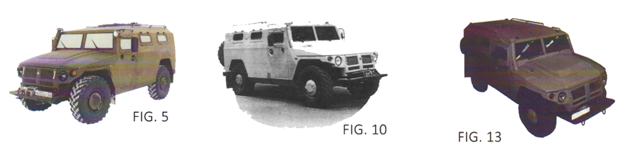 Imagen de la patente MODELO INDUSTRIAL DE AUTOMoVIL 4X4 TODO TERRENO PARA PROPoSITOS ESPECIALES.